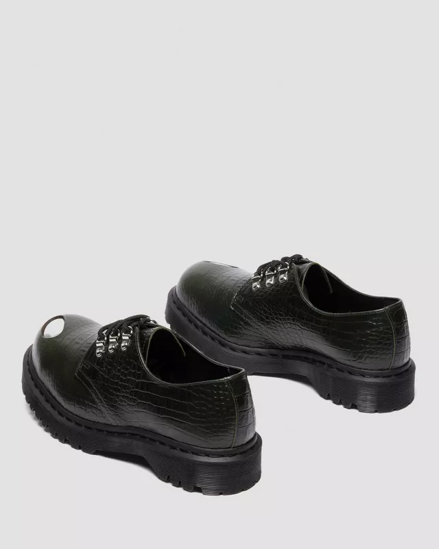 Dr. Martens 1461 Bex Steel Toe Leather Shoes - Green Croc Embossed Analine - Image 5