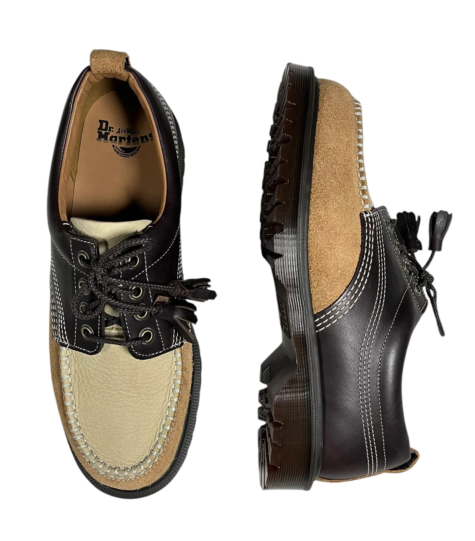 Dr. Martens Lowell Brown Mixed Leather Material Moc Toe Shoe - Image 8