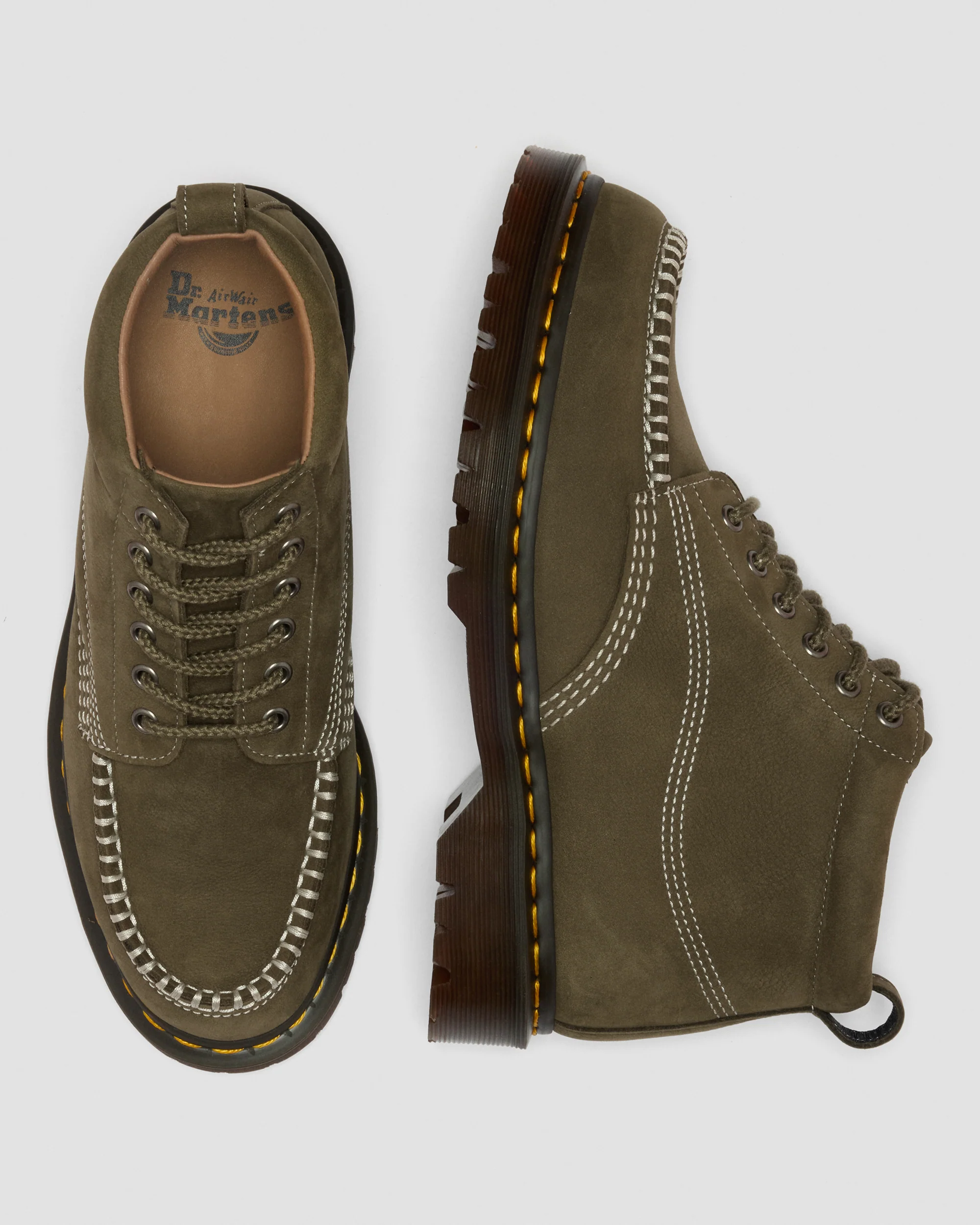 Dr. Martens Lowell Chukka Nubuck Moc Toe Ankle Boots in Olive Green - Image 6