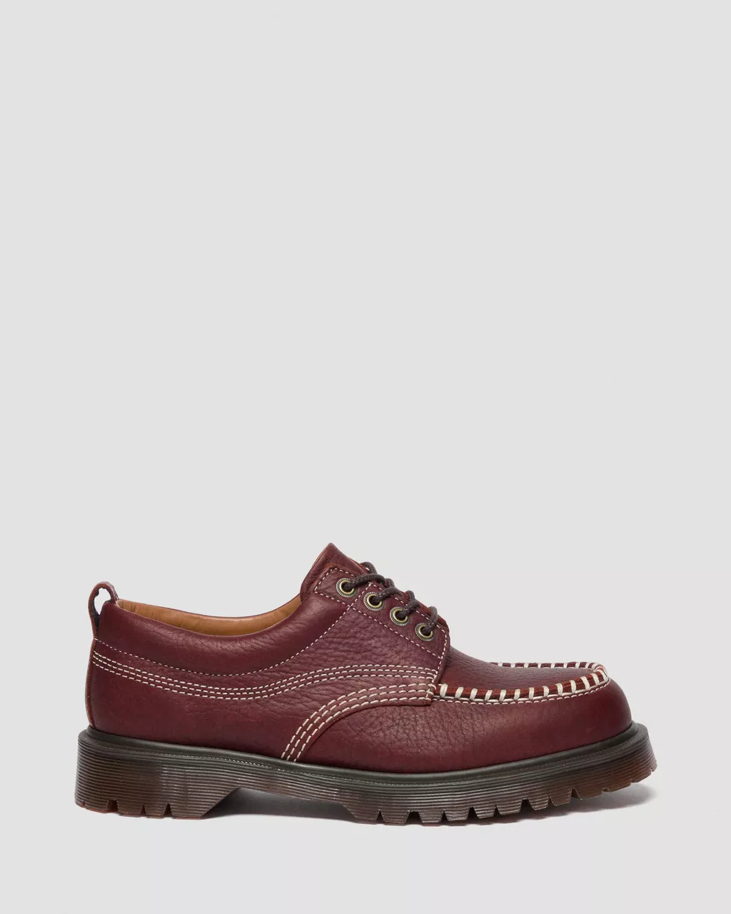 Dr. Martens Lowell Red Wild Grain Leather Moc Toe Shoes - Image 6