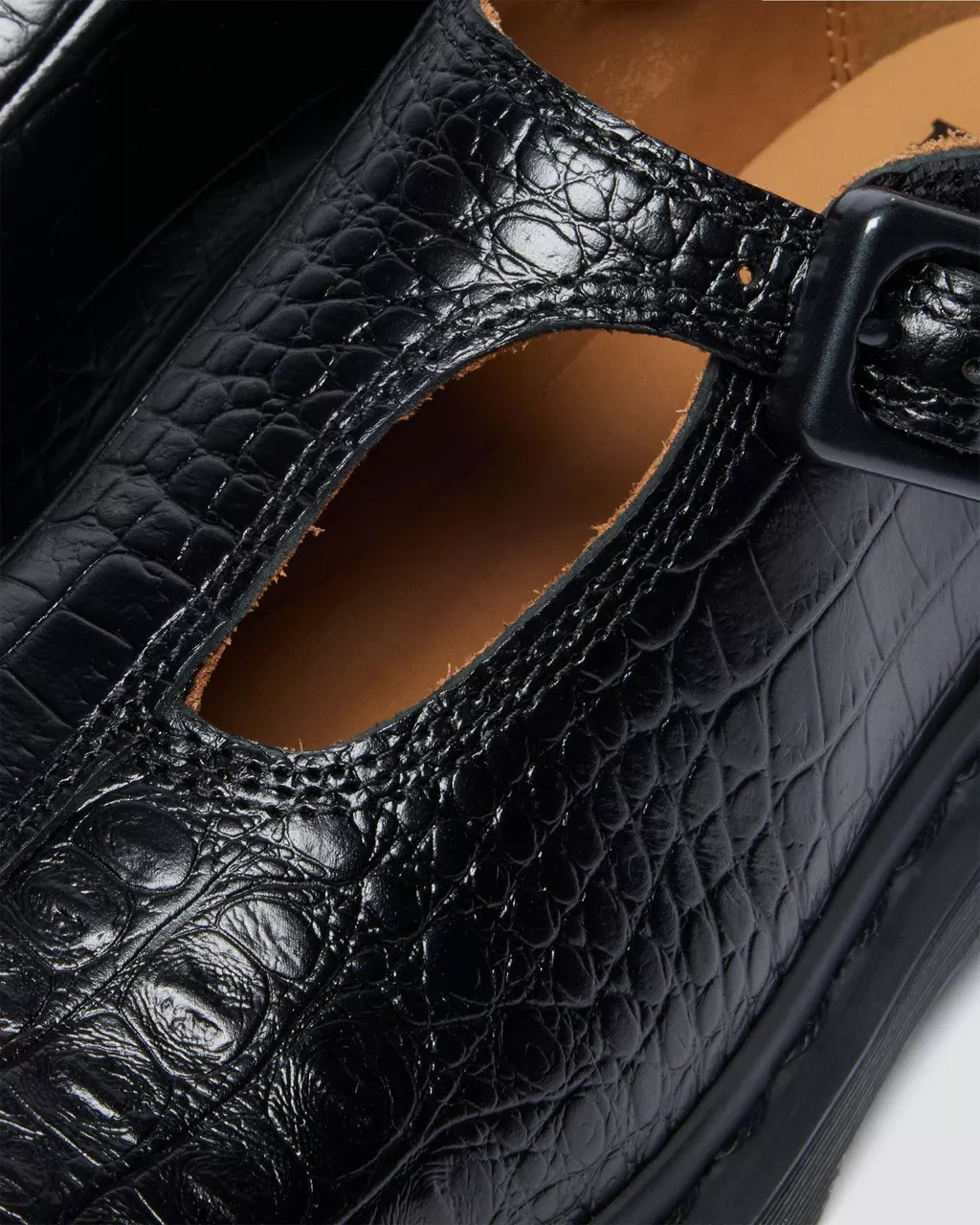 Dr. Martens Rejena Mary Jane Croc Embossed Leather Shoes - Black - Image 3