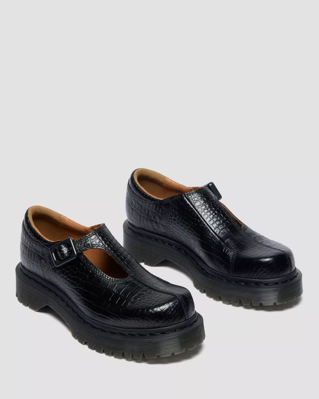 Dr. Martens Rejena Mary Jane Croc Embossed Leather Shoes - Black - Image 4