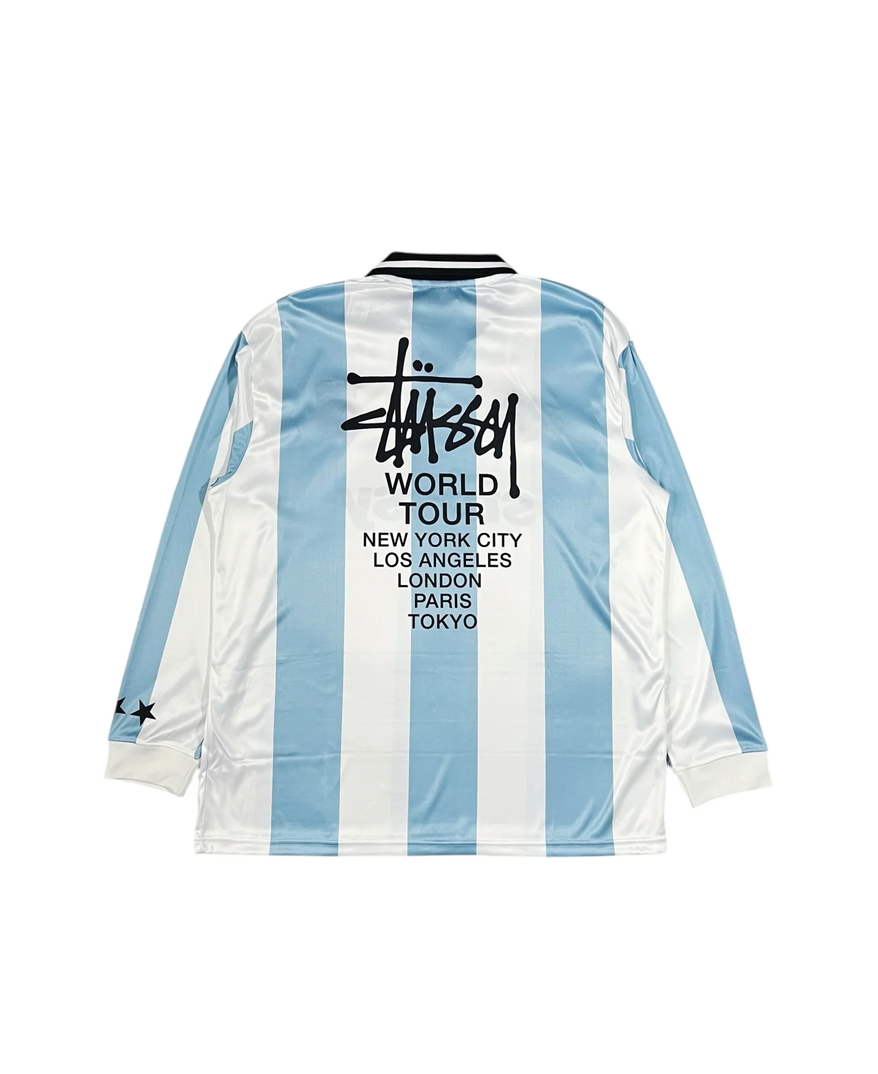 Stüssy Football Long Sleeve Polo Shirt Blue & White - Image 2